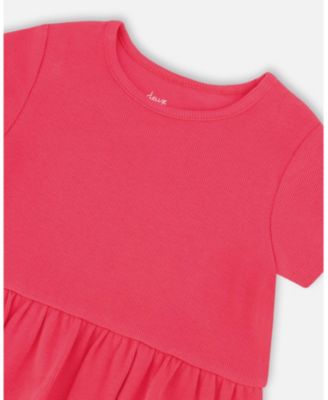 Girl Rib Crop T-Shirt with Frill Pink - Child