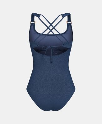 Women's Square Neck O-Ring Crisscross One-Piece Swimsuit