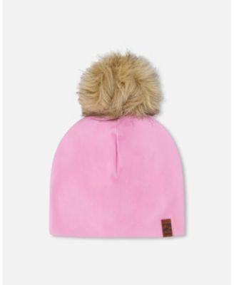 Baby Girls Stretch Jersey Hat Pink with Pompom