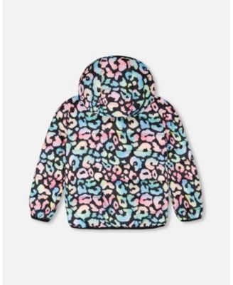 Big Girls Quilted Mid-Season Jacket Black Animal Print