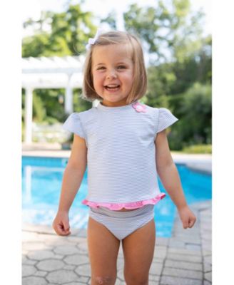 Little Girls Cap Sleeve Rash Guard Tankini With Flower