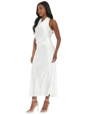 Women's Cowl Halter Side Twist Midi Dress