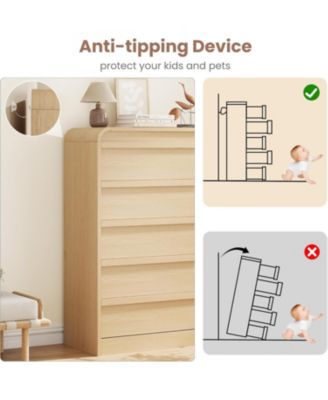 Arched 5 Drawer Dresser for Bedroom, 45in Tall Wooden 5 Chest of Drawers with Curved Profile Design, Modern Closet Storage Organizer