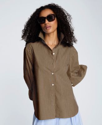 Women's Striped Woven Collared Top