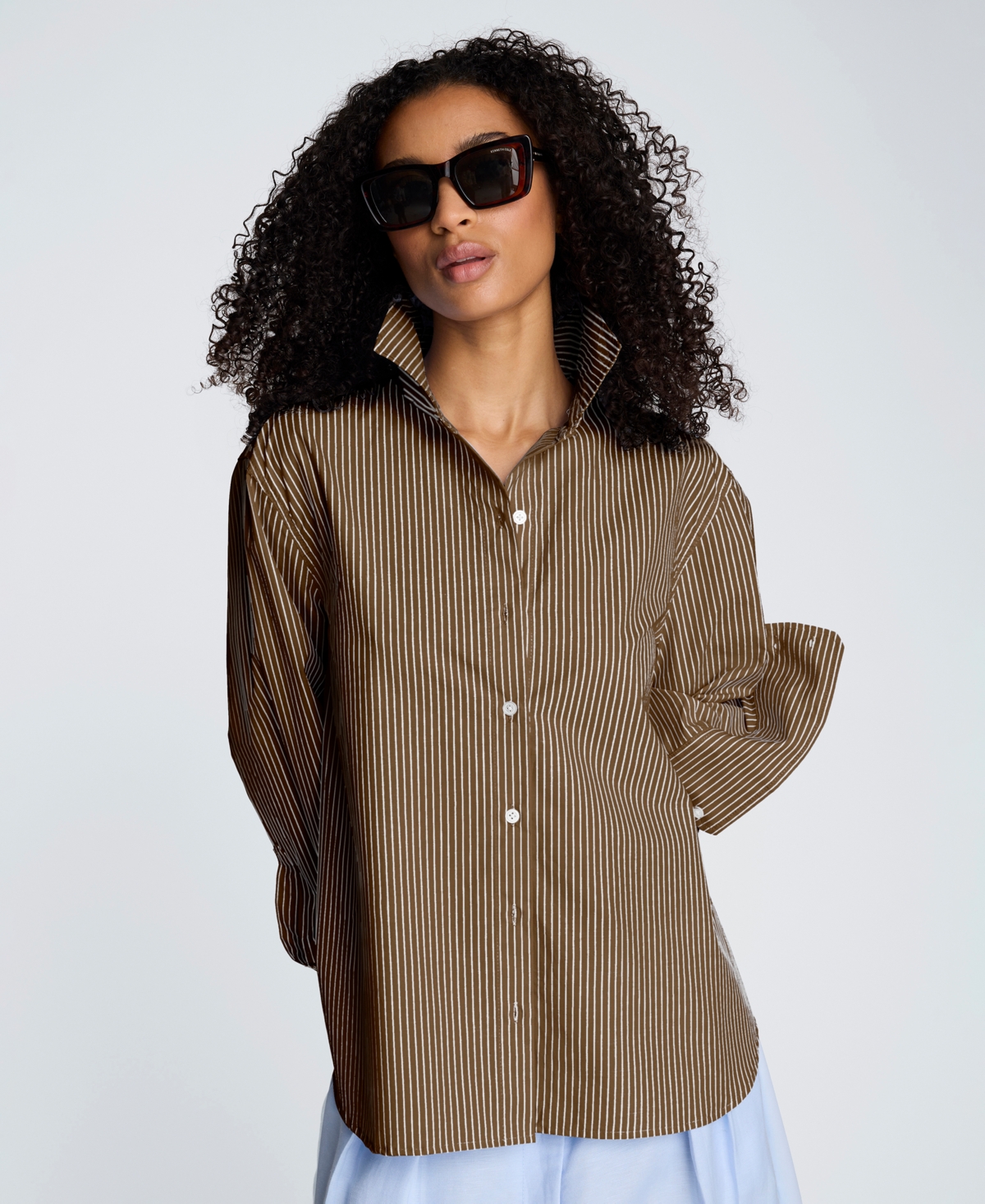 Kenneth Cole Women's Striped Woven Collared Top