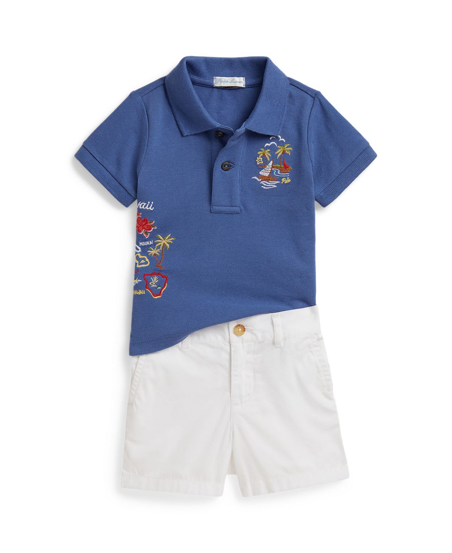 Комплект Polo Ralph Lauren Embroidered Mesh Polo Shirt and Shorts, 2-Piece Set для мальчиков-малышей, цвет: Синий / Белый — фото 1