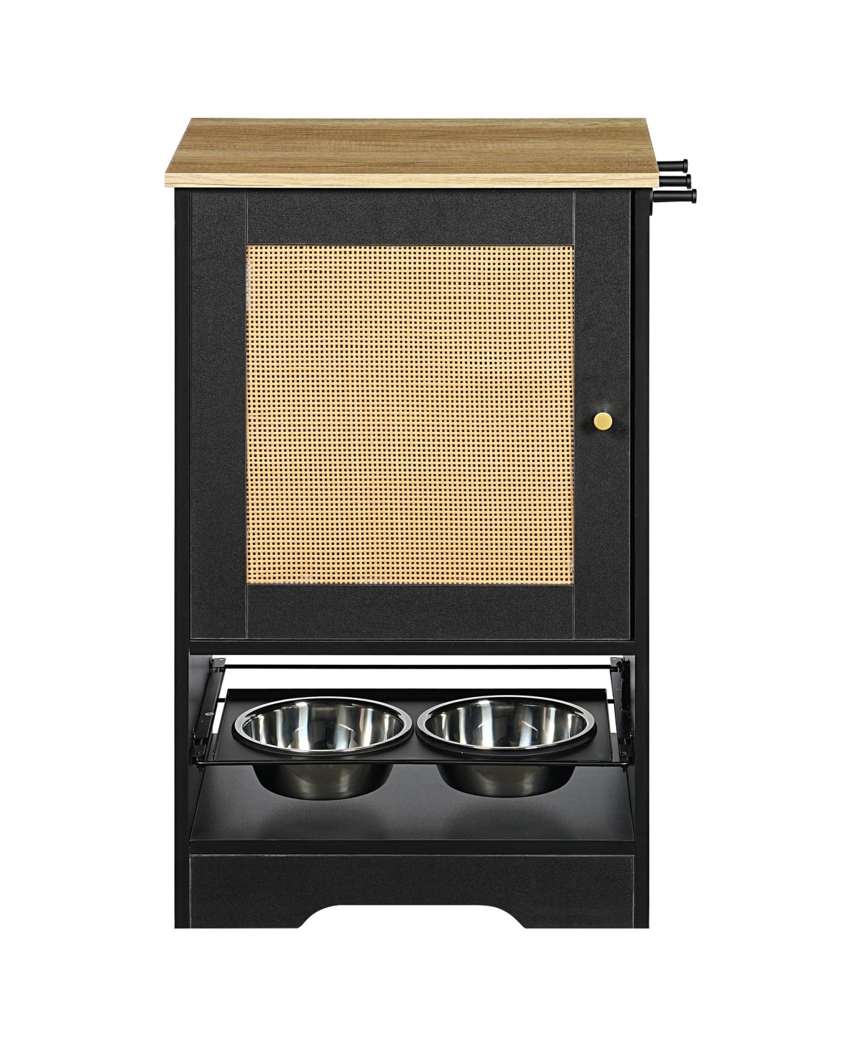 Cozito Pet Feeding Station Cabinet with Pull-Out Bowls, Side Hooks, and Anti-Tip Kit, Black