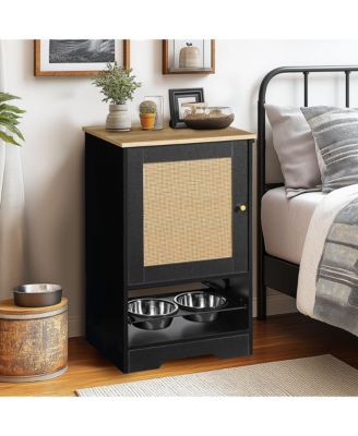 Pet Feeding Station Cabinet with Pull-Out Bowls, Side Hooks, and Anti-Tip Kit, Black