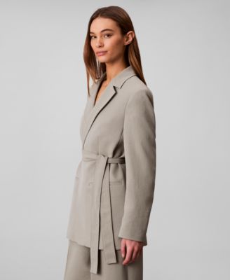 Women's Casual Twill Collared Belted Blazer