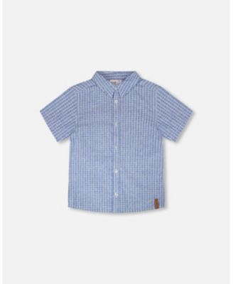 Big Boys Printed Chambray Short-Sleeve Shirt Blue Denim Stripes