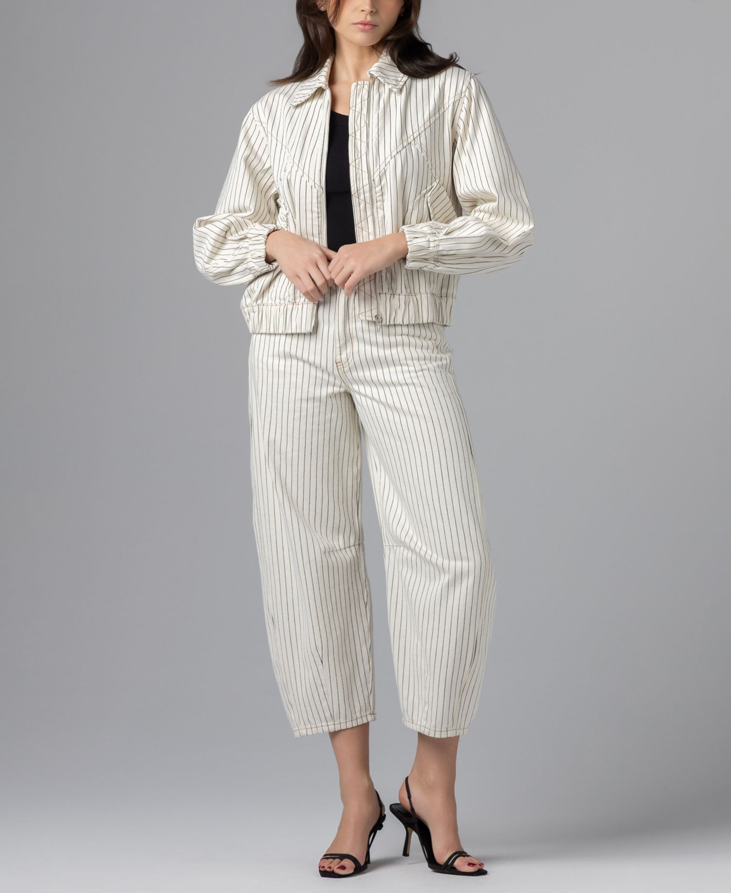 Women's Rail Road Stripe Collared Bomber Jacket