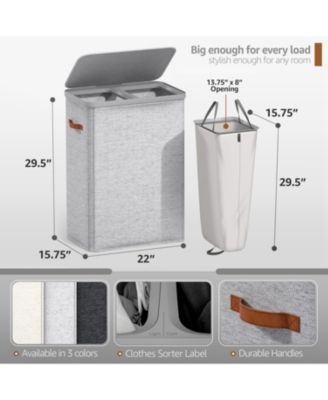 2-Compartment Laundry Basket with Removable Laundry Bag - Durable Organizer for Bathroom, Bedroom, or Laundry Room - Space Saving Design