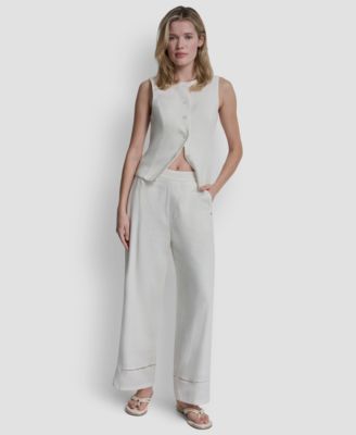 Petite Linen-Blend High-Rise Pull-On Wide-Leg Pants