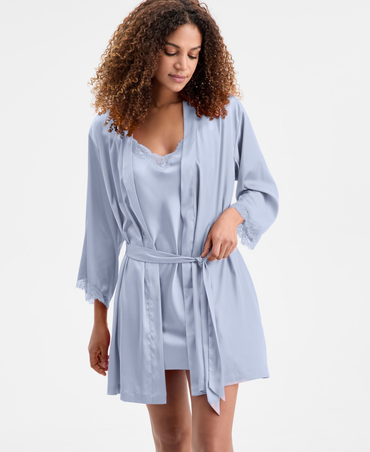 I.n.c. International Concepts Women's Lace-Trim Stretch Satin Robe, Created for Macy's
