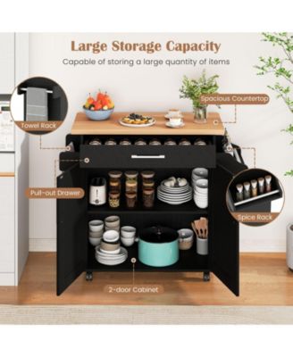 Kitchen Island Cart with Towel Rack and Spice Rack