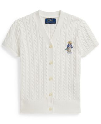 Girls' 2T-6X Polo Bear Cable V-Neck Cardigan