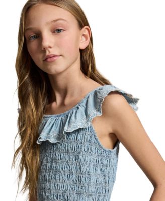 Girls' 7-16 Blueberry-Overlay Round Neck Dress