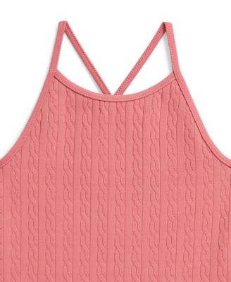 Girls' 2T-6X Mini-Cable Jacquard Round Neck One-Piece Swimsuit