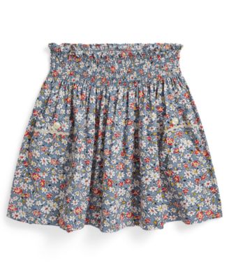 Girls' 2T-6X Floral Smocked Poplin Skirt