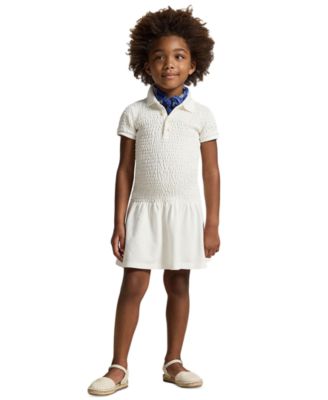 Girls' 2-6X Smocked Stretch Mesh Polo Collar Dress