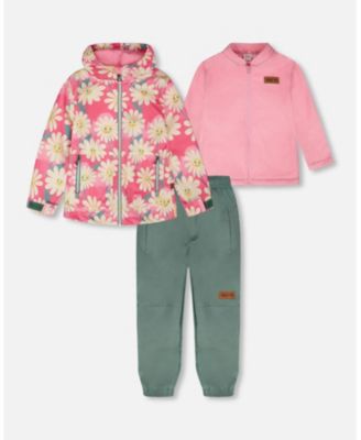 Toddler Girls 3-in-1 Two-Piece Mid-Season Outerwear Set Smiling Flower Print - Toddler|Child
