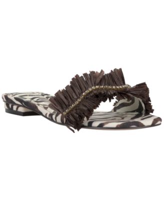 Women's Danive Raffia Fringe Flat Slide Sandals