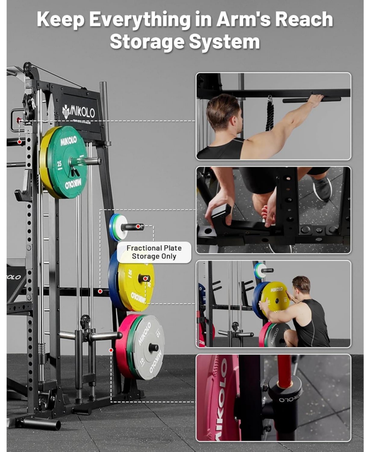 Mikolo Smith Machine, 2200lbs Squat Rack with Lat-Pull Down System & Cable Crossover Training Equipment Leg Hold-Down Attachment