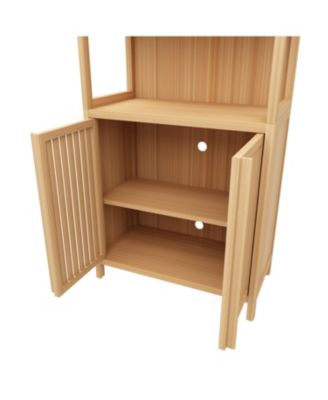 Bamboo Storage Cabinet, Freestanding Bathroom Cabinet with 2 Doors, Floor Cabinet Organizer for Living Room, Kitchen, Entryway