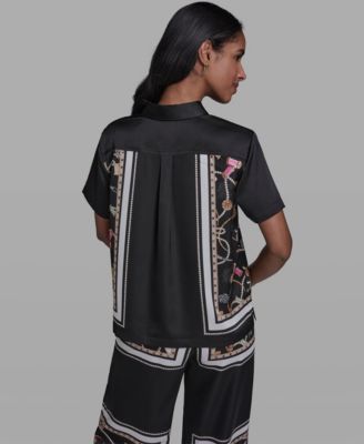 Women's Collared Short-Sleeve Printed Top