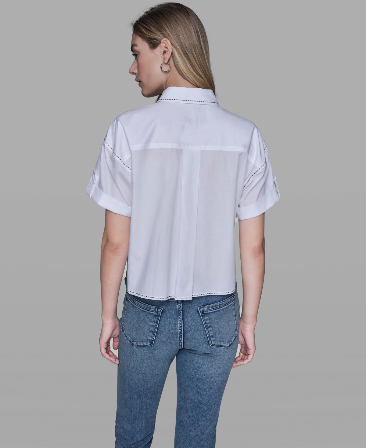 Karl Lagerfeld Paris Women's Collared Short-Sleeve Blouse