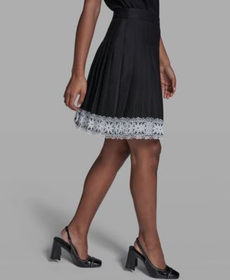 Women's Pleated Lace Trim Skirt