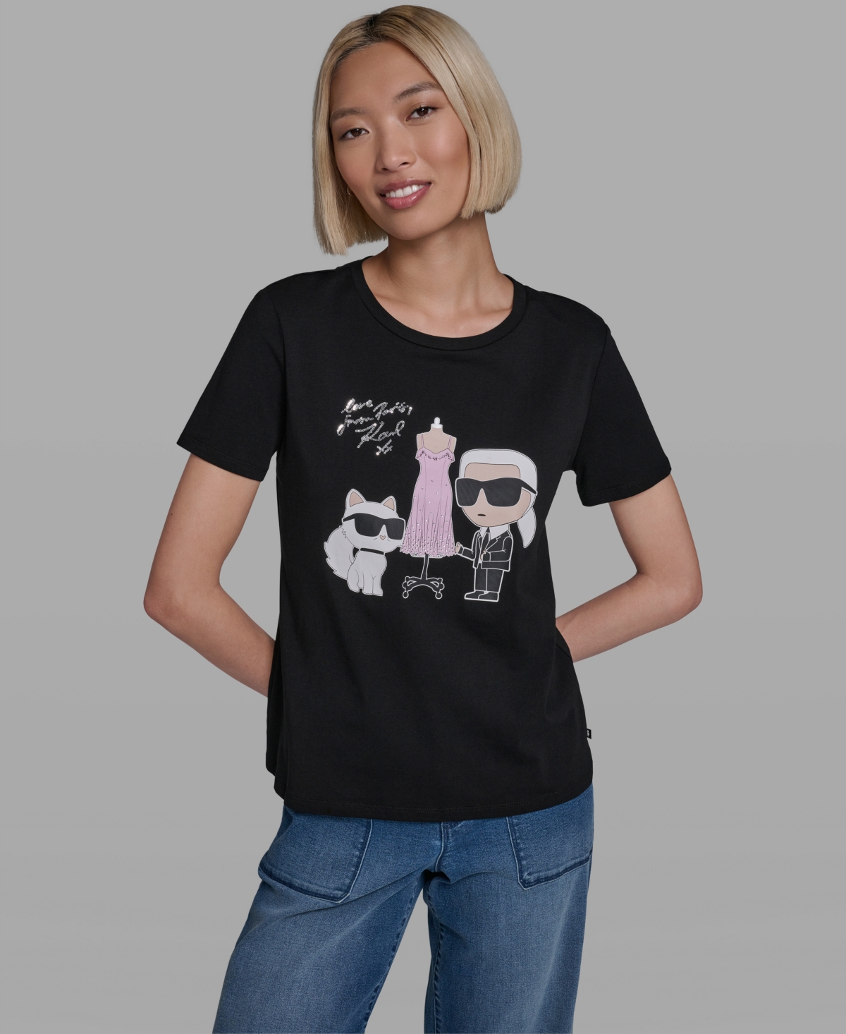 Karl Lagerfeld Paris Women's Crew Neck Short-Sleeve T-Shirt