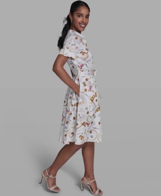 KARL LAGERFELD PARIS Women's Short-Sleeve Collared Shirt Dress