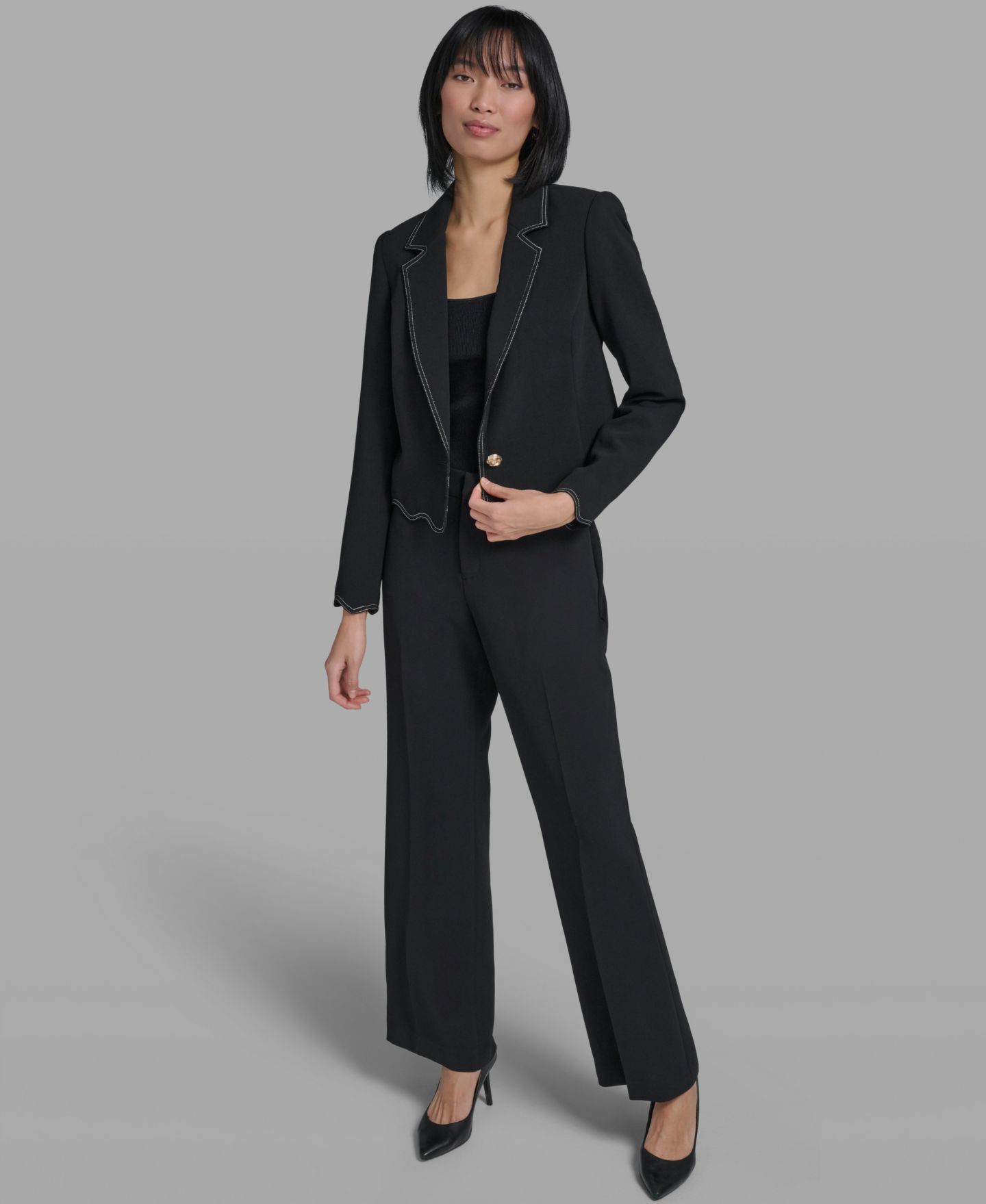 Женская куртка KARL LAGERFELD PARIS Collared Long-Sleeve Jacket, цвет: Чёрный — фото 2