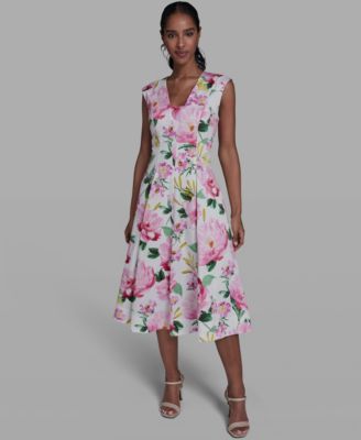Women's Placed Floral V-Neck Midi Dress