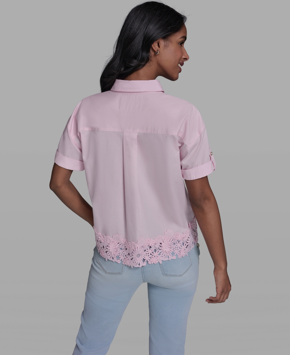 Karl Lagerfeld Paris Women's Collared Short-Sleeve Blouse