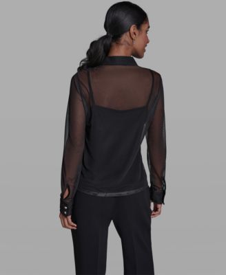 Women's Placed Floral Mesh Collared Shirt