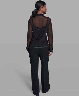 Women's Placed Floral Mesh Collared Shirt