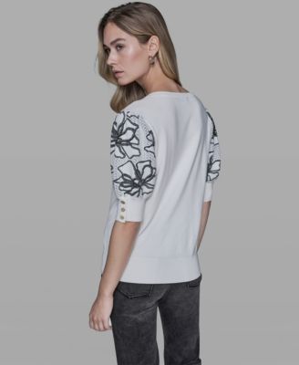 Women's Floral Short-Sleeve Sweater