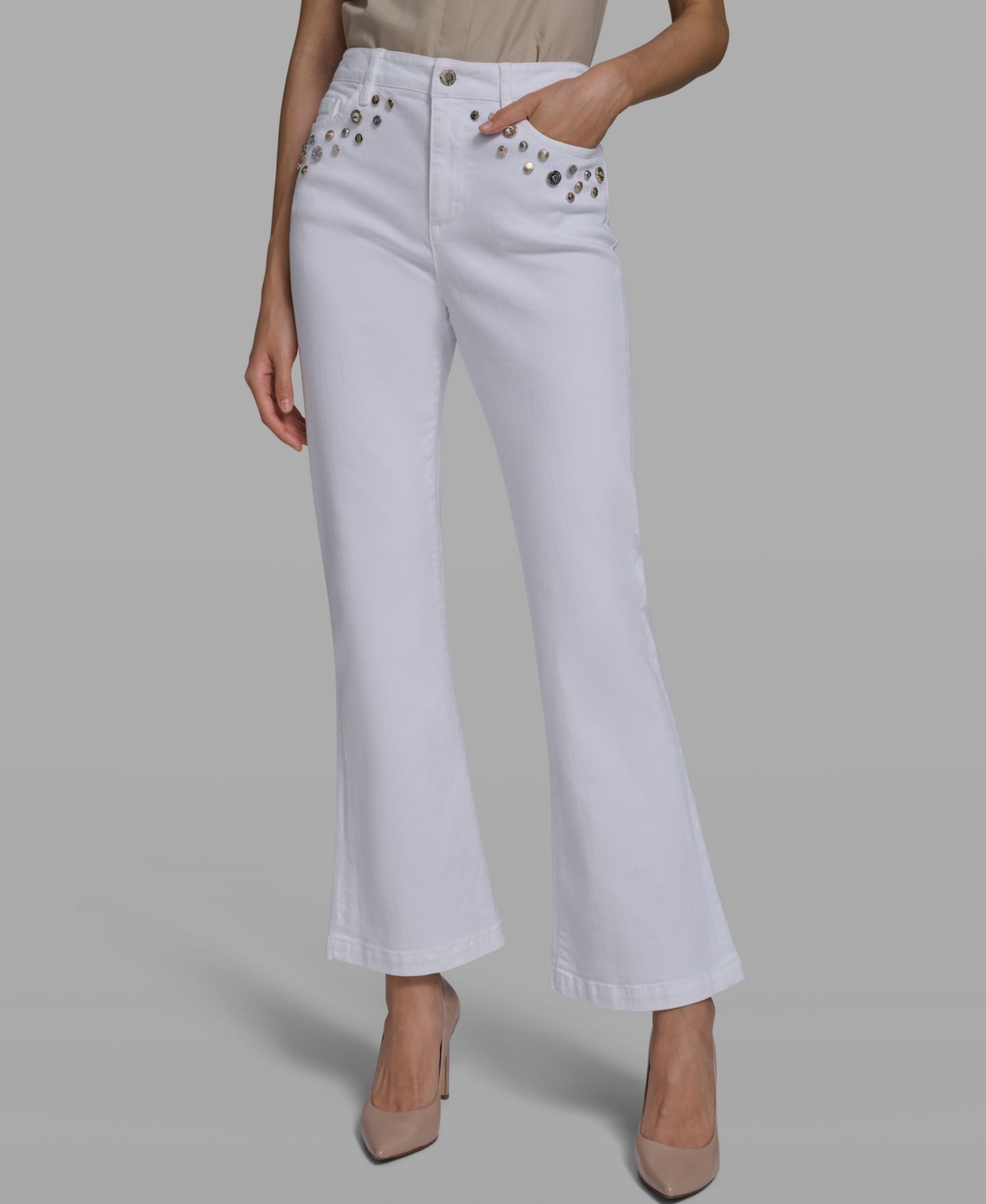 Women's Mid-Rise Studded-Pocket Straight Jeans