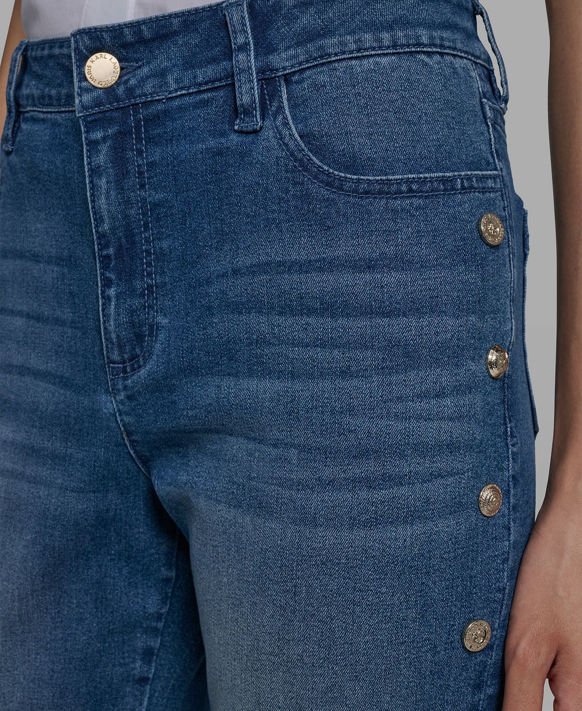 KARL LAGERFELD PARIS Women's Mid-Rise Studded Straight Jeans view 4 — MAYCSS fashion products