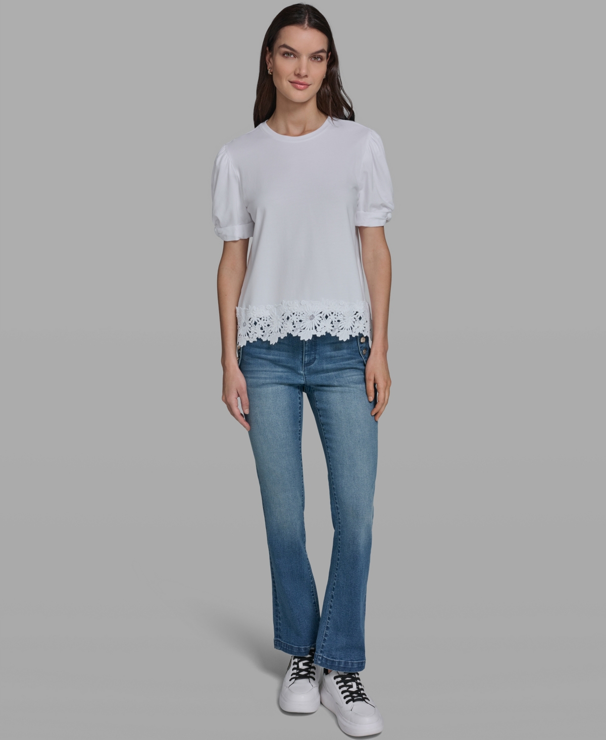 Karl Lagerfeld Paris Women's Crew Neck Short-Sleeve Top