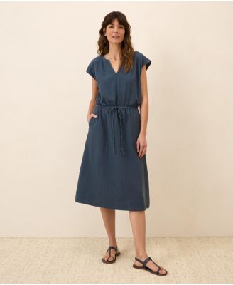 Women's Organic Cotton Coastal Double Gauze Tiered Midi Dress