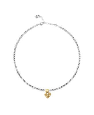 Sterling Silver Plated Ball Necklace with 18K Gold Heart Detail