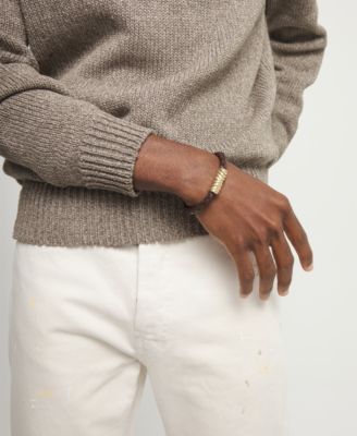 Leather And 18K Gold Alloy Bracelet with Links