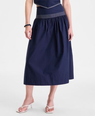 Women's Poplin Topstitch Midi Skirt