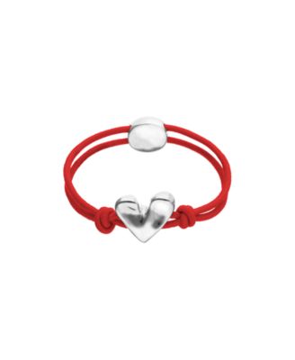 Red Elastic Thread Sterling Silver Plated Bracelet with Heart