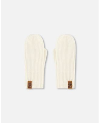 Kids Unisex Ribbed Knit Mittens Off White - Toddler|Child