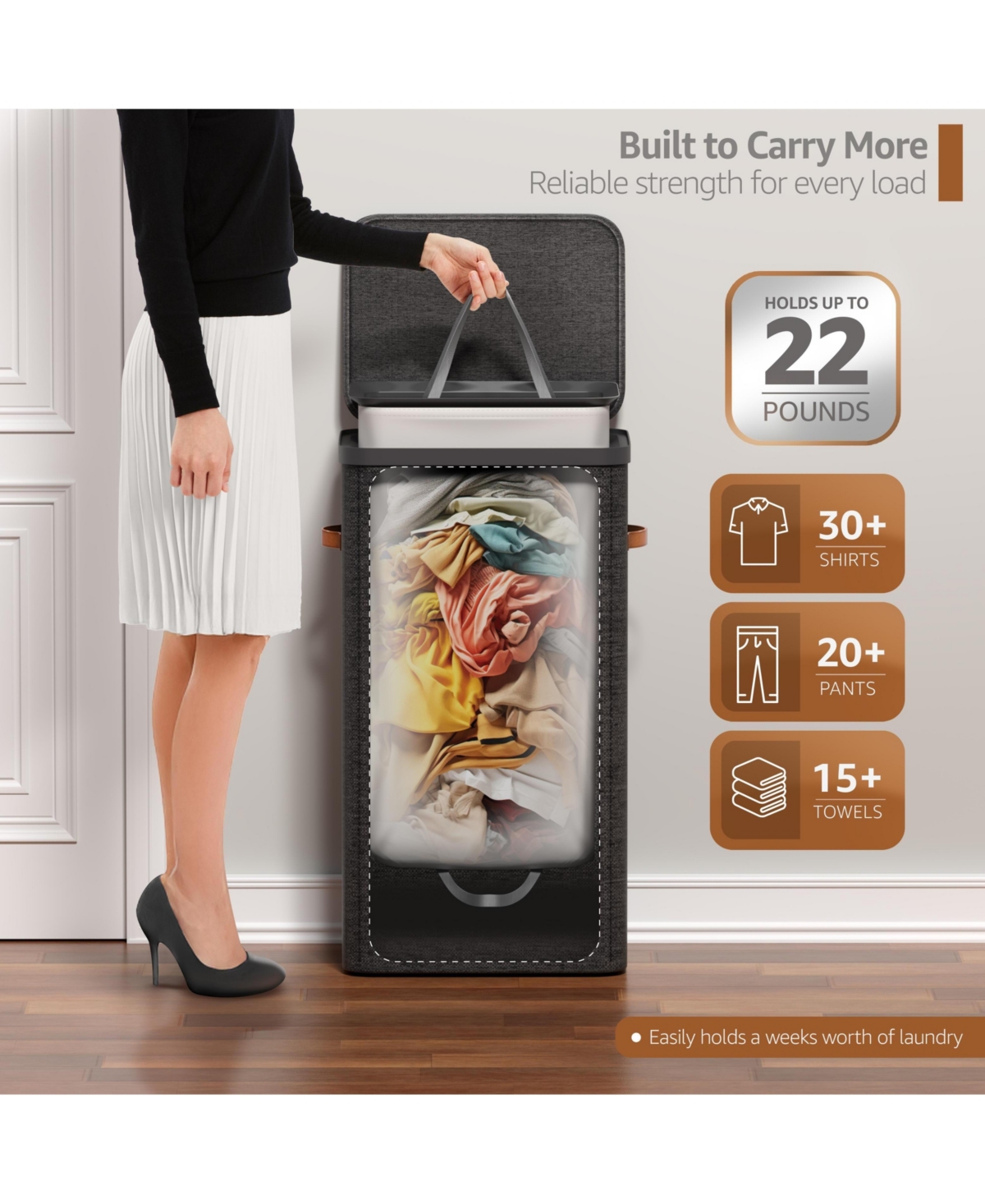 Sorbus 1-Compartment Laundry Basket with Removable Bag - Durable Organizer for Bathroom, Bedroom, or Room Space Saving Design