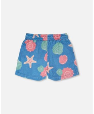Toddler Girls Crinkle Jersey Shorts Blue Shell Print